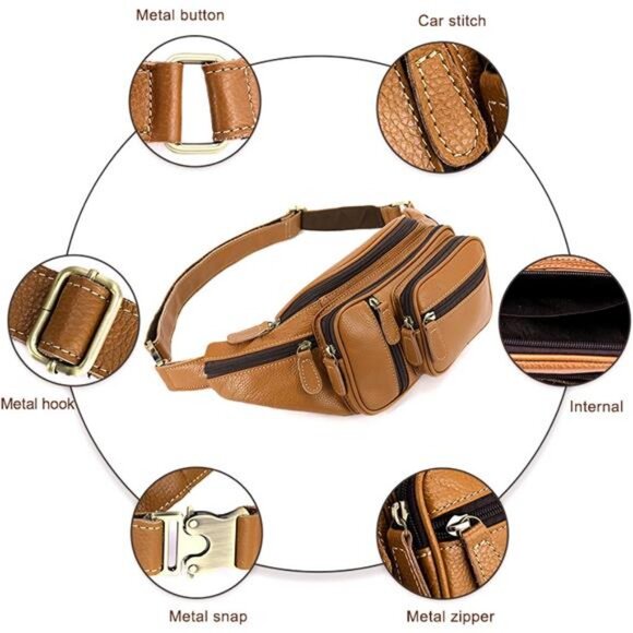 Genuine Leather Fanny Pack large capacity Crossbody Waist Bag with Zipper phone - Picture 6 of 7